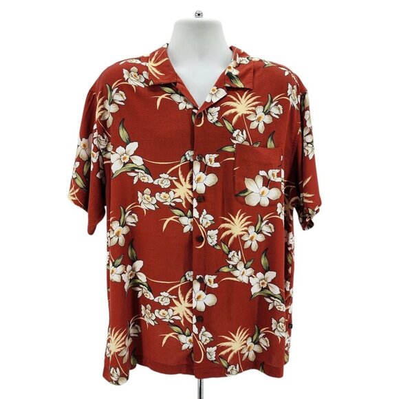 Vintage OP Ocean Pacific Tropical Floral Burnt Orange Hawaiian Shirt Mens XXL - Picture 1 of 10